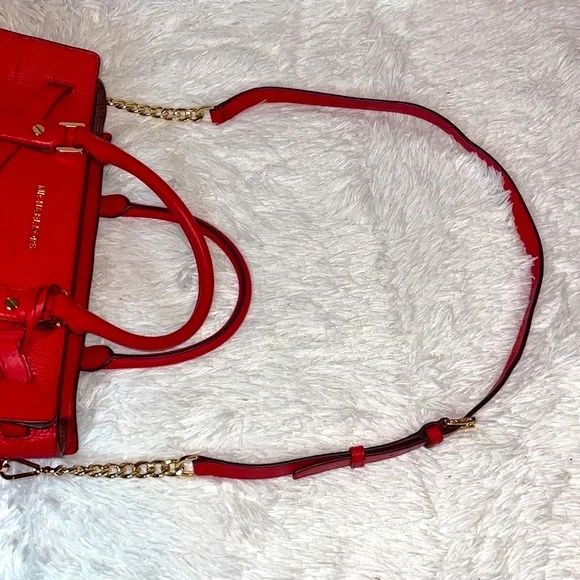 Michael Kors MK Nouveau Hamilton Leather Satchel Crossbody Bag Purse in Red - Picture 12 of 17
